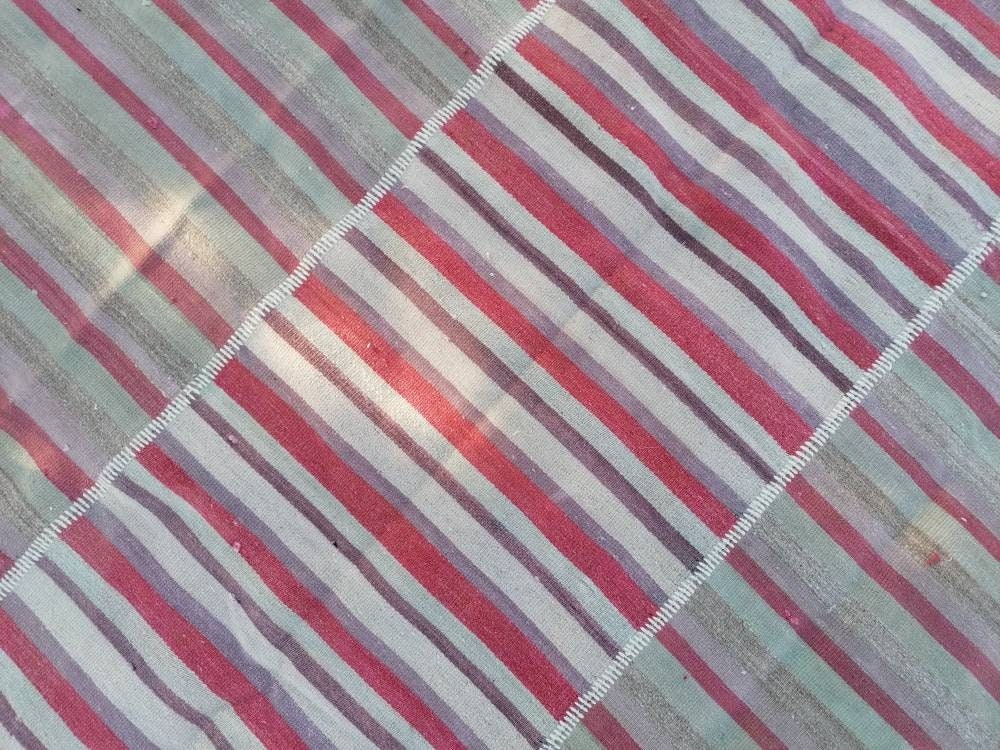 6'9x8'5 flatwoven kilim rug, stripe turkish hand made rugs  vintage turkish rugs oushak rug vintage oushak rug, wool rug