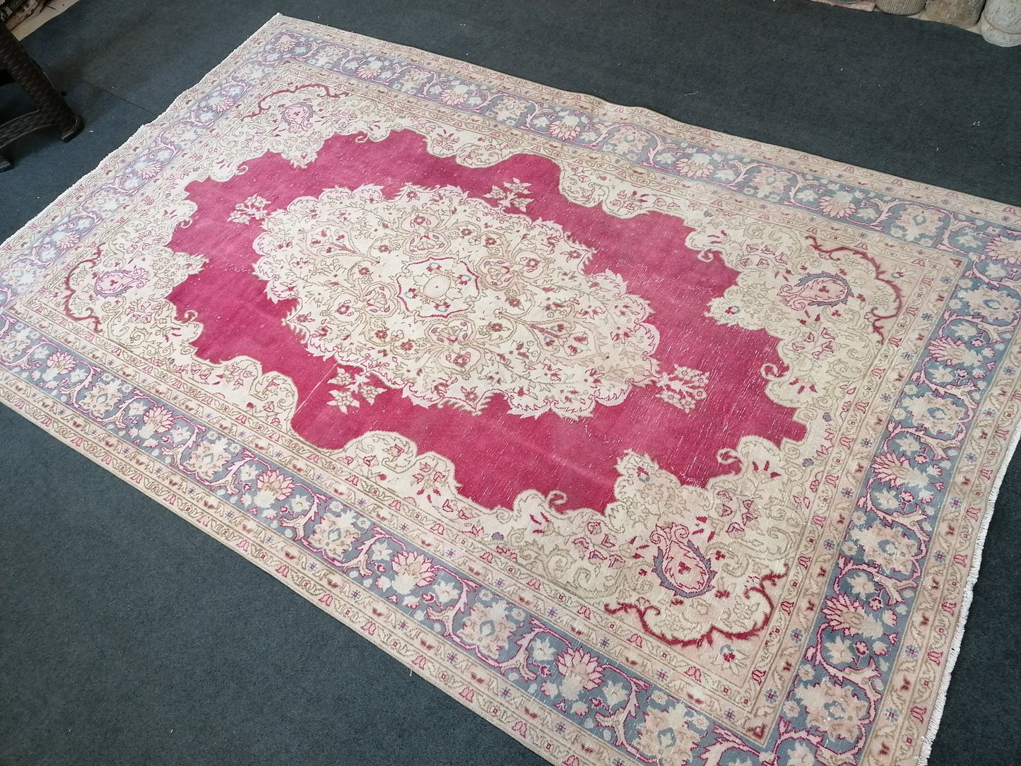5.3 x 8.5 Bohemian pink rug, anatolian rug, wool vintage rug, turkish rug, hand knotted rug
