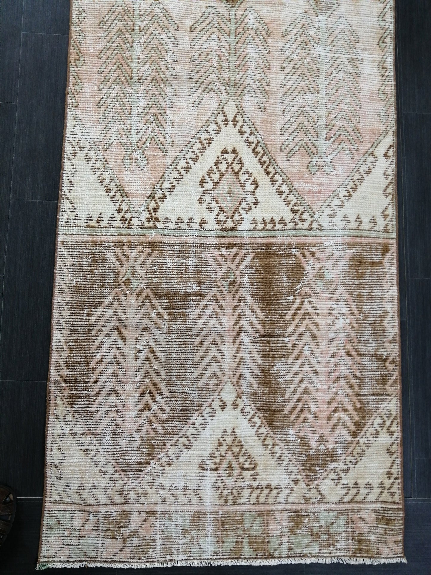 12 x 3.2 Muted Vintage Runner Rug Muted Hallway Runner Rug Kitchen Runner Rug Distressed Wool Runner Rug Wool Oushak Runner