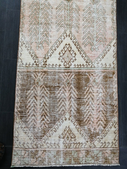 12 x 3.2 Muted Vintage Runner Rug Muted Hallway Runner Rug Kitchen Runner Rug Distressed Wool Runner Rug Wool Oushak Runner