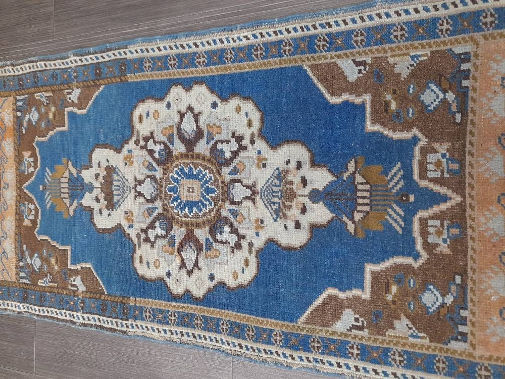Blue Turkish Rug Small Area Vintage Rug 2x4 Oushak Rug,Hand woven Rug Hand Knotted Rug, Vintage OrientalRug Kitchen Rug door mat