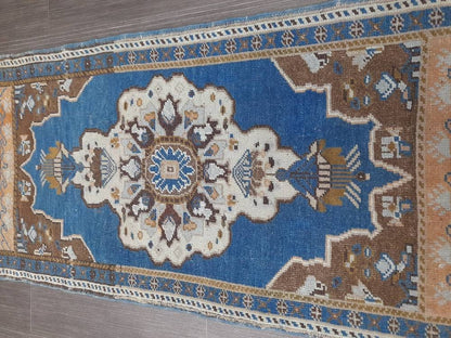 Blue Turkish Rug Small Area Vintage Rug 2x4 Oushak Rug,Hand woven Rug Hand Knotted Rug, Vintage OrientalRug Kitchen Rug door mat