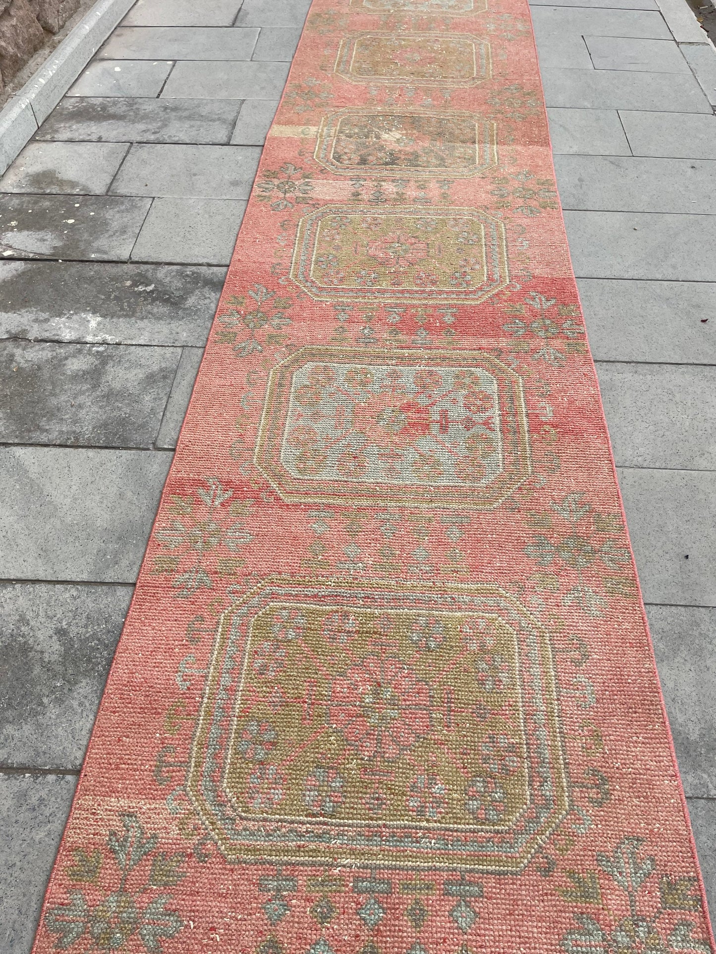 Wool Extra Long Turkish Runner Rug, Very Long Oushak Runner 2.7 x 18.9 ft Rug, Vintage Runner Rug, XL Handmade Runner Rug Staircase carpet