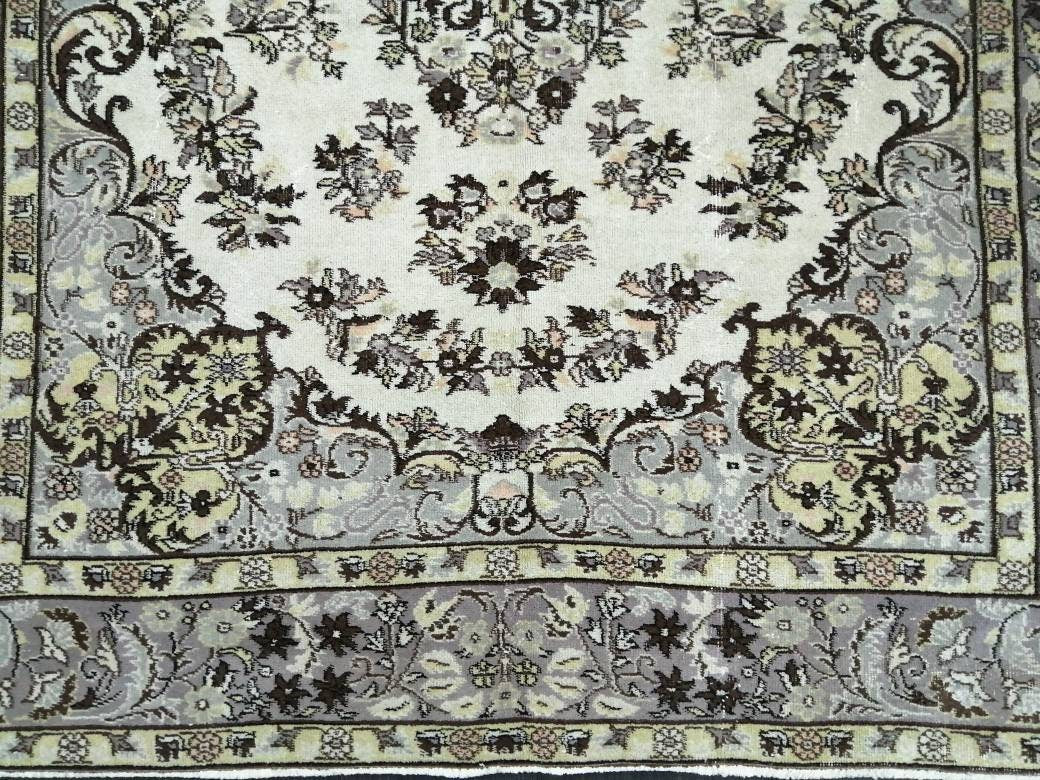 Vintage Oriental RUG TURKISH Rug Muted Vintage 7 x 10.4 Persian Rug Vintage Wool Neutral Oushak Rug Hand Made Rugs Vintage 7x10 Turkish Rug