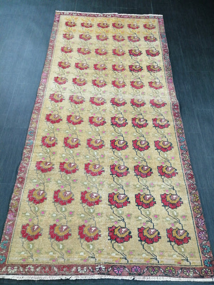 4x9 FLORAL WOOL Rugs, Hand Made Rug, Oushak Rug, Rustic Rug, Bohemian Rug, Rug Runner, Turkish Rug, Farmhouse Rug, Vintage Rug, Wool rug