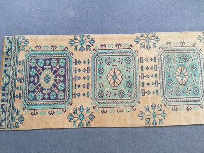 Vintage wool runner 2'7x10'6 oushak vintage runner kitchen runner rug, vintage anatolian runner rug,unique hand made bohemian