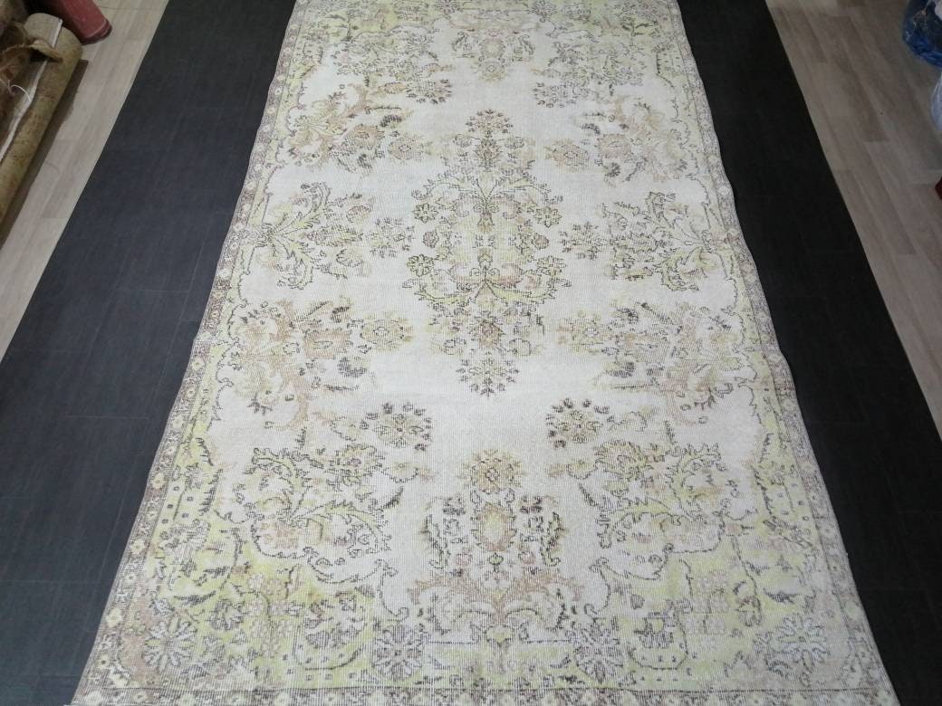 Floral Muted RUG 10.6 x 6 Muted TURKISH Rug Oriental Vintage Wool Rug Hand Made Rugs Vintage Large Turkish Rug