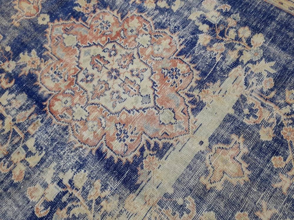 Antique Distressed RUG Wool Distressed TURKISH Rug 6.6 x 9.6 Blue Vintage Rug Vintage Rug Wool Oushak Rug Hand Made Rug Hand Knotted Rug