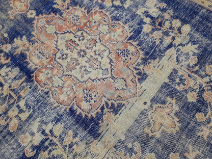 Antique Distressed RUG Wool Distressed TURKISH Rug 6.6 x 9.6 Blue Vintage Rug Vintage Rug Wool Oushak Rug Hand Made Rug Hand Knotted Rug