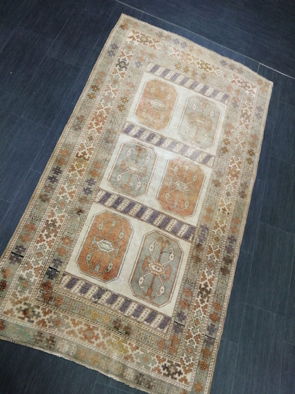 3.9 x 7 OUSHAK RUG TURKISH Oushak Rug Vintage Oushak Runner Rug 4x7 Vintage Runner Rug Wool Oushak Rug Hand Made Rugs Vintage Turkish Rug