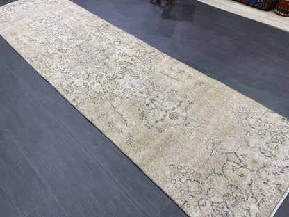 Oushak Runner Rug 2.7 x 10.2 Muted Turkish Runner Rug Vintage Neutral Runner Rug Hallway Natural Runner Rug Kitchen Runner Rug Wool Runner