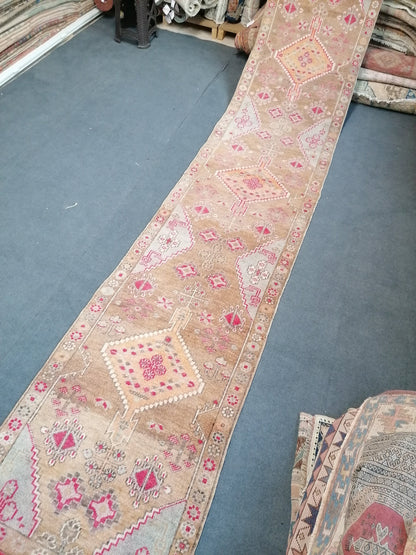 Oushak wool runner 2'10x15'8 long vintage runner, hallway handmade runner
