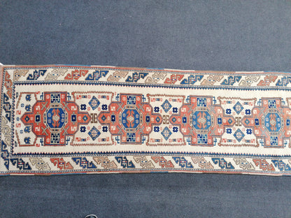 Hallway wool runner rug, handmade runner rug 2'2x8'6 blue bohemian rug, vintage oushak runner, turkish runner rug