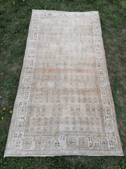 Dissret vintage rug, earth tone oushak rug 3'8x7 living room rug