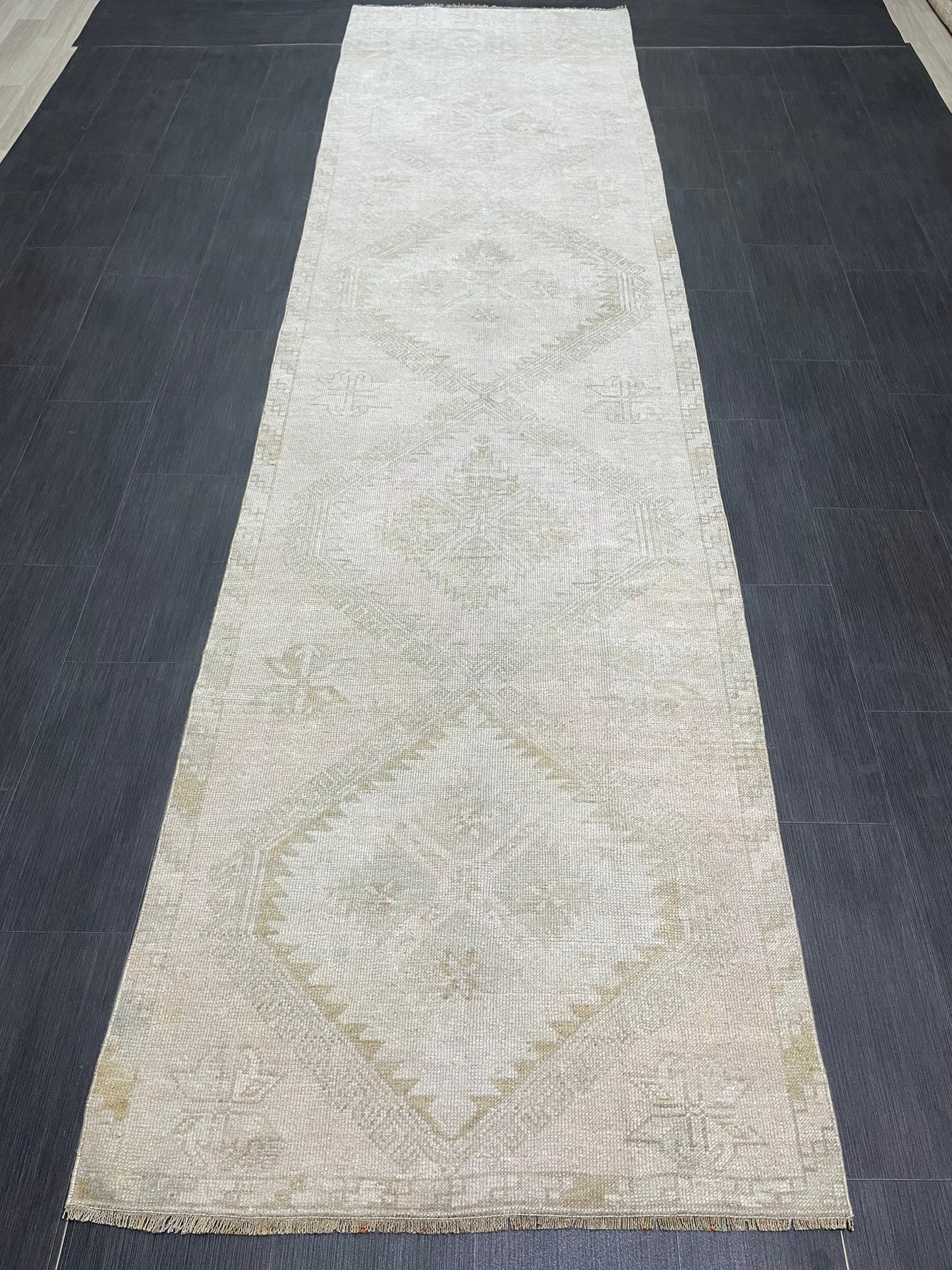 Muted Oushak Runner 3.2 x 12.5 Rug Turkish Runner Rug Vintage Runner Rug Hallway Runner Rug Kitchen Runner Rug Wool Runner Rug