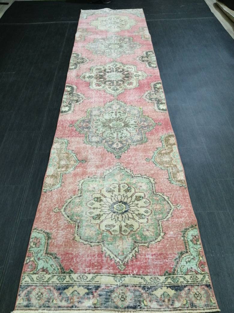 Muted RUNNER Rug, 2.8 x 12 RUNNER Rug,  Oushak Runner Rug, Vintage Turkish Rugs, Oriental Runner Rug, Turkish Oushak Runner Persian Runner