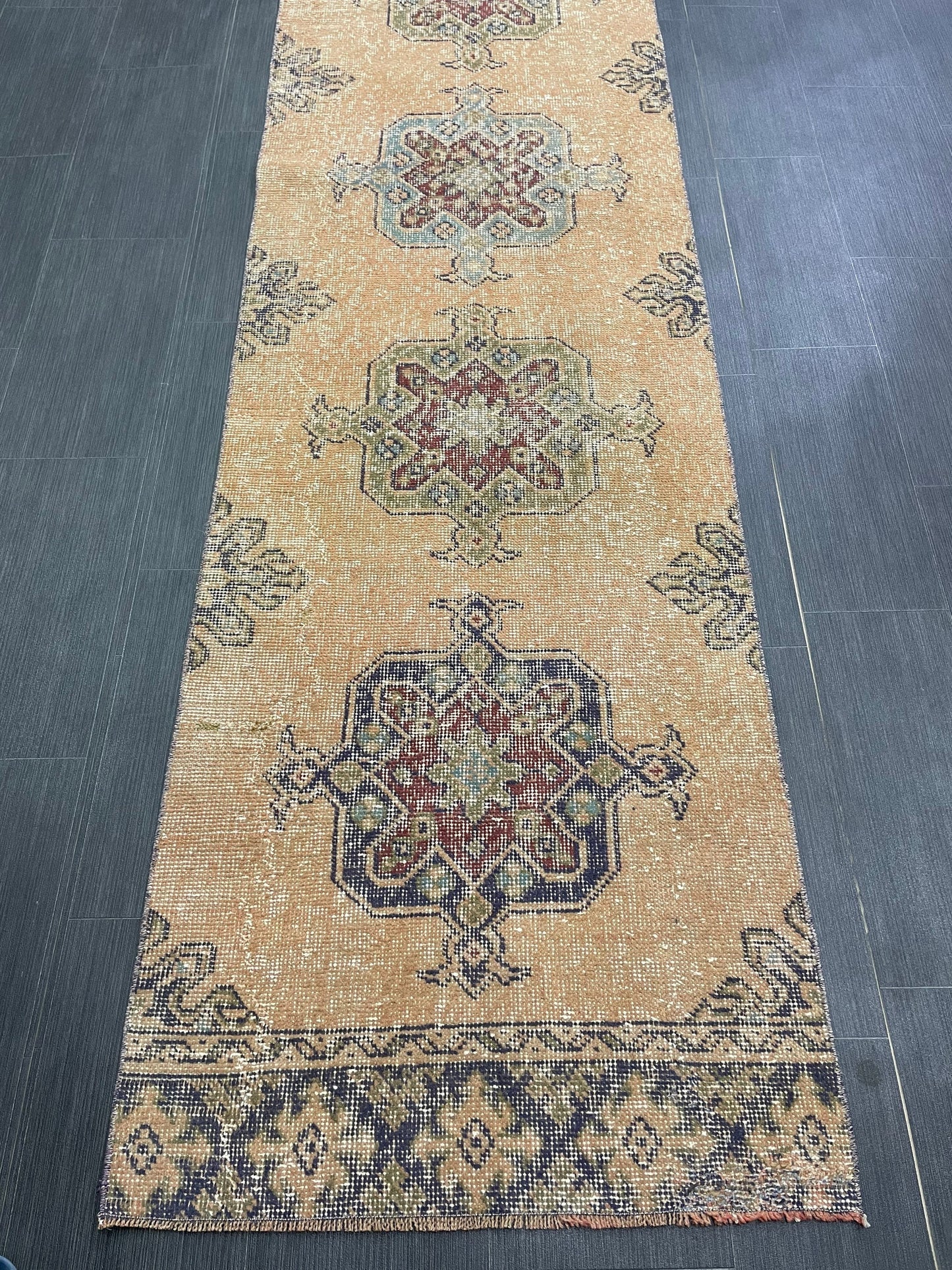 Oushak Runner Rug 2.6 x 11.4 Turkish Runner Rug Distressed Vintage Runner Rug Hallway Runner Rug Kitchen Runner Rug Wool Staircase Runner