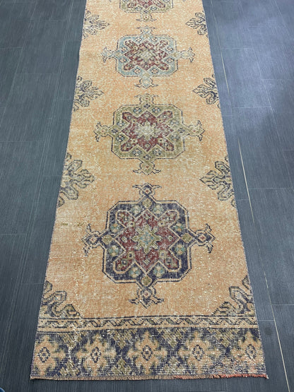 Oushak Runner Rug 2.6 x 11.4 Turkish Runner Rug Distressed Vintage Runner Rug Hallway Runner Rug Kitchen Runner Rug Wool Staircase Runner