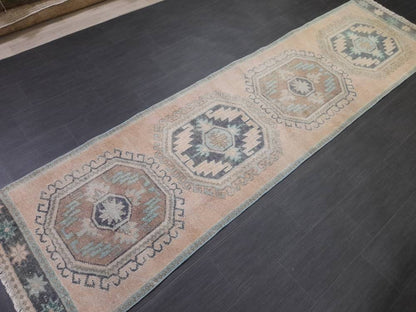 Vintage Runner Rug 3 x 11.6 Turkish Runner Rug Handmade Runner Rug Hallway Runner Kitchen Runner Rug Wool Runner Rug Oriental Runner