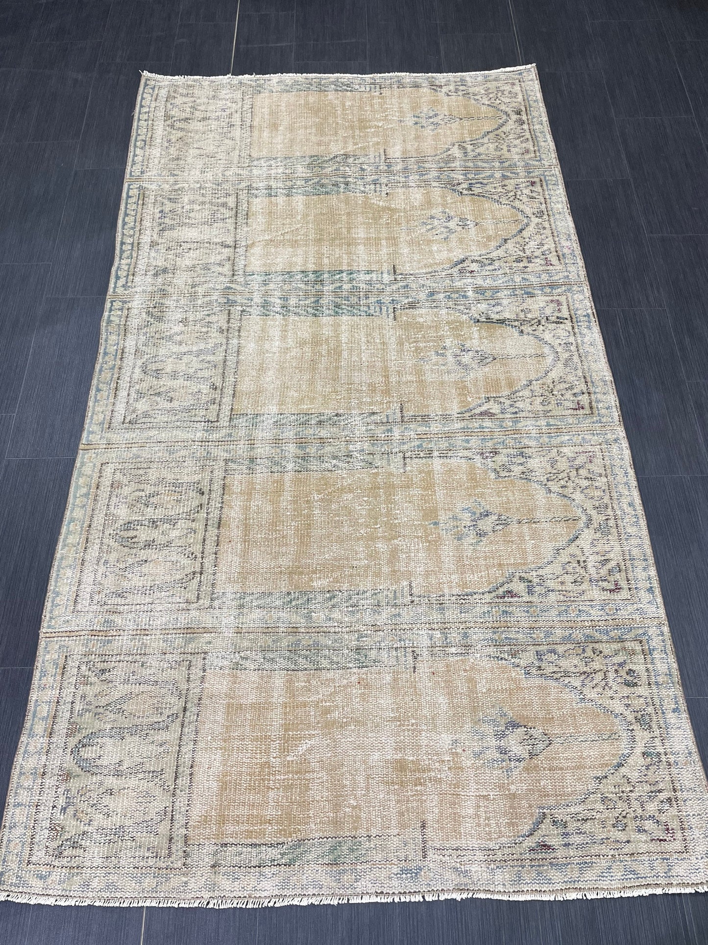 Oriental RUG TURKISH Rug 4.3 x 7.6 Vintage Oushak Rug Vintage Persian Rug Wool Meditation Rug Handmade Rugs Vintage Prayer Rug