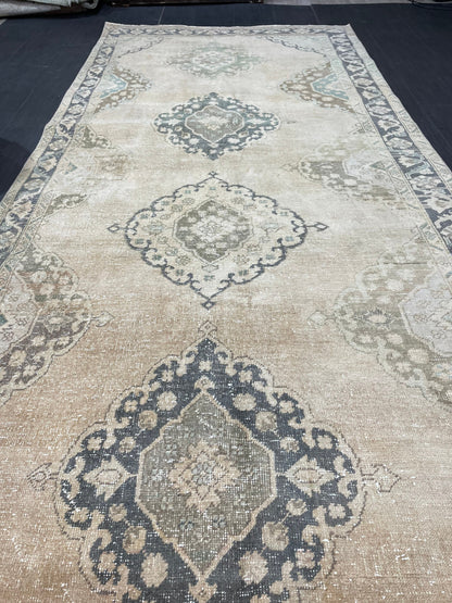 Muted Vintage Runner Rug Vintage Oushak Runner Rug 4.7 x 13 Hallway Runner Rug Turkish Kitchen Runner Rug Antique Wool Oriental Runner Rug