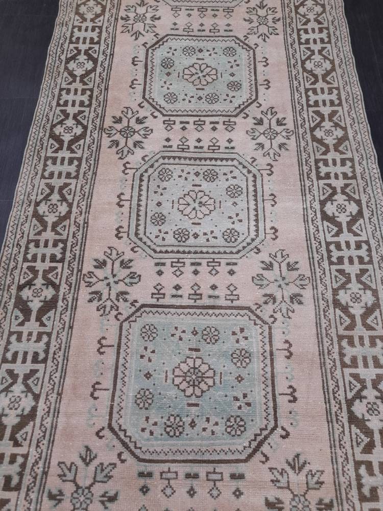 Vintage TURKISH Runner Rug Vintage Runner Rug 4.4 x 12.2 Oriental Runner Rug Wool Oushak Rug Hand Knotted Rugs Vintage Turkish Runner Rug