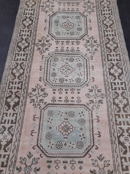 Vintage TURKISH Runner Rug Vintage Runner Rug 4.4 x 12.2 Oriental Runner Rug Wool Oushak Rug Hand Knotted Rugs Vintage Turkish Runner Rug
