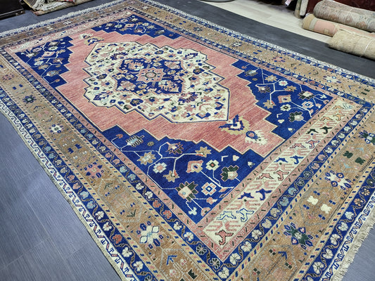 Handmade Vintage RUG, Turkish Rug, Large Area Rug, 6.3 x 9.10 VINTAGE Rug, Blue Oushak  Rug,Hand Knotted Rug, colorfull Rug, Antique Rug