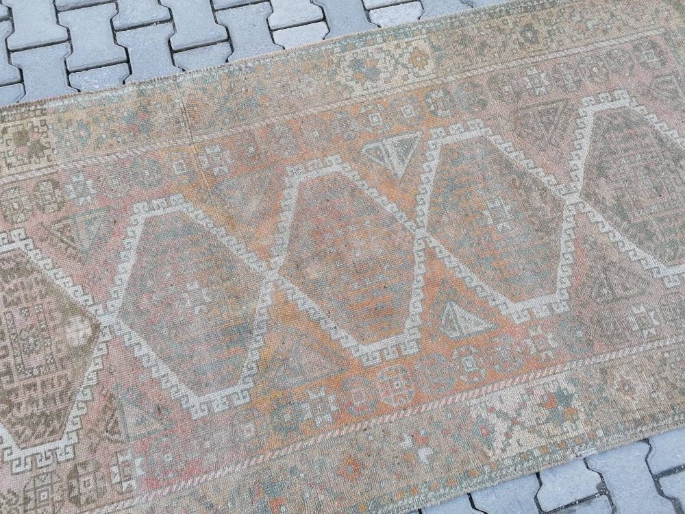 4'2x8'3 oushak wool runner rug, vintage turkish runner, hallway handmade runner, kitchen runner rug