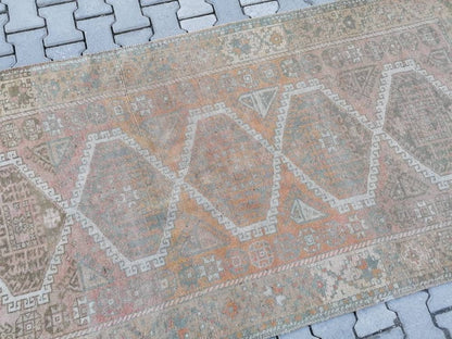 4'2x8'3 oushak wool runner rug, vintage turkish runner, hallway handmade runner, kitchen runner rug