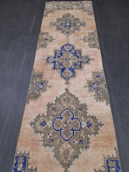 Antique Runner Rug 2.6 x 11.6 Persian Runner Rug Wool Oushak Rug Oushak Runner Rug Turkish Runner Rug Kitchen Runner Rug Hallway Runner Rug