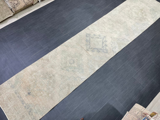 Muted Vintage Runner Rug 2.7 x 12.6 ft Muted Turkish runner rug Wool Pile Oushak Runner Hallway Rug runner Hand Knotted Runner Rug