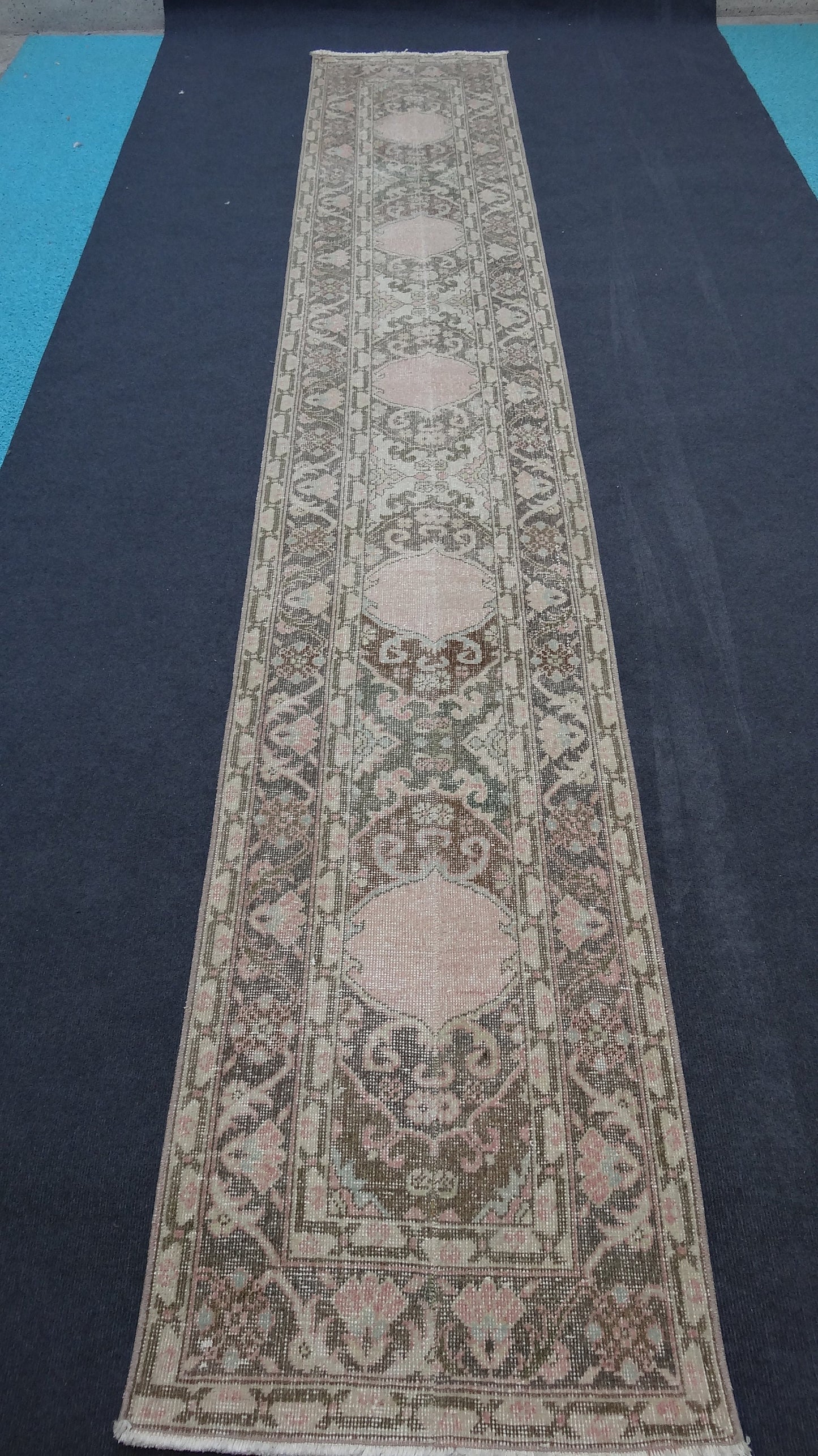 Hallway runner rug,muted vintage rug, turkish runner rug 2'2x13'2 feet