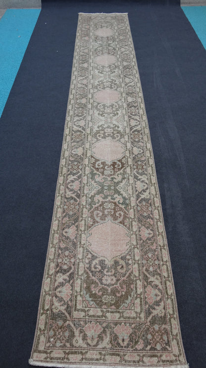 Hallway runner rug,muted vintage rug, turkish runner rug 2'2x13'2 feet