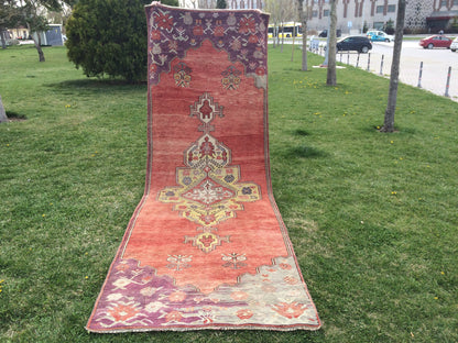 VINTAGE RUNNER Rug, 4x12 Oushak Runner Rug, Rustic Rug, Rugs Runner, Turkish Rug Runner, Farmhouse Rug, Vintage Rug