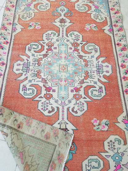 Oushak turkish rug, vintage rug, turkish area rugs, floor rug 7'4"x 4'4"