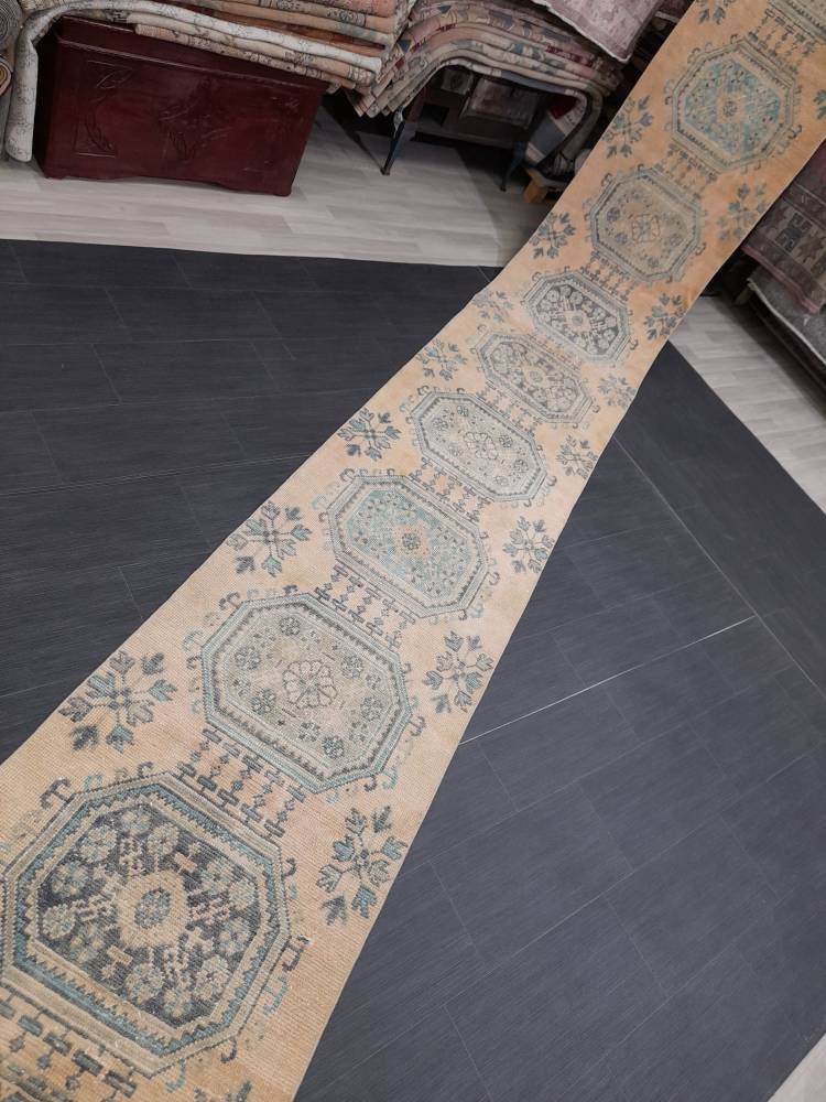 Extra Long Turkish Runner Rug Long Vintage Runner Rug 2.6 x 21.2 Vintage Distresse Runner Extra Long Oriental Runner Muted XL Antique Runner