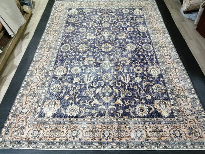Navy Large OUSHAK RUG 8 x 11.8 TURKISH Oushak Rug Vintage Persian Rug Denim Blue Wool Oriental Rug Hand Made Rug 9x12 Navy Vintage Wool Rug
