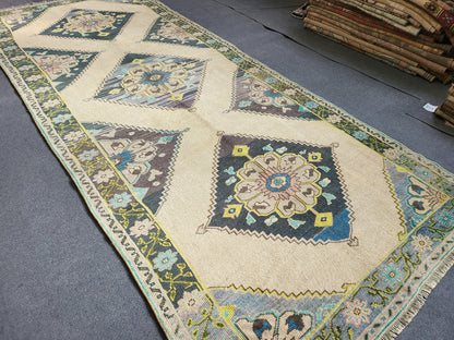 Oushak Runner Rug, Turkish 4.2 x 10.3 Runner Rug, Vintage Runner Rug, Persian Hallway Runner Rug, Handmade Runner Rug Wool Anatolian Runner