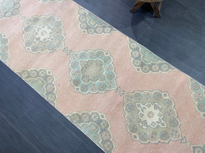 Muted Oushak Runner Rug, Turkish Runner 2.9 x 11.5 Rug Vintage Runner Rug Hallway Runner Rug Kitchen Runner Rug Wool Runner Handmade Runner