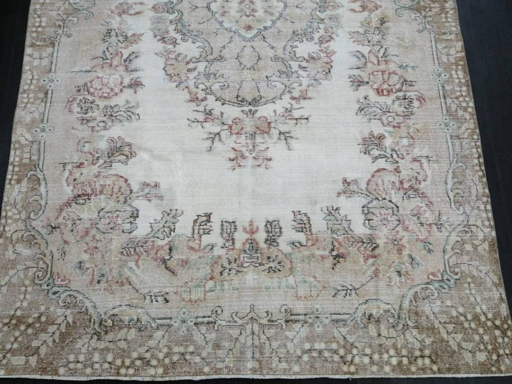 Floral Muted OUSHAK RUG 10.3 x 6.6 TURKISH Rug Oriental Vintage Wool Rug Muted Hand Made Rugs Vintage Turkish Rug