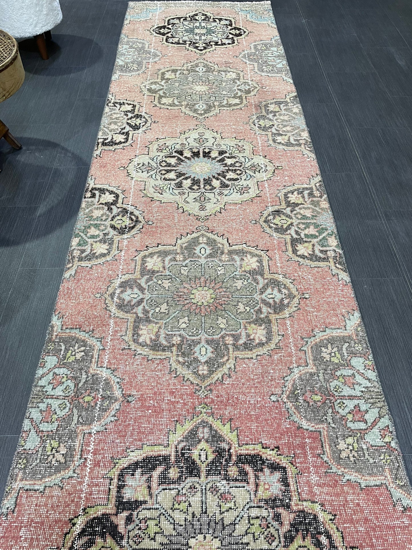VINTAGE RUNNER Rug, Distressed Turkish 2.10 x 10.7 Runner Rug, Oushak Runner Rug, Hand woven Rug, Oriental runner Rug