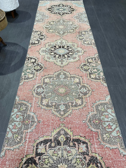 VINTAGE RUNNER Rug, Distressed Turkish 2.10 x 10.7 Runner Rug, Oushak Runner Rug, Hand woven Rug, Oriental runner Rug