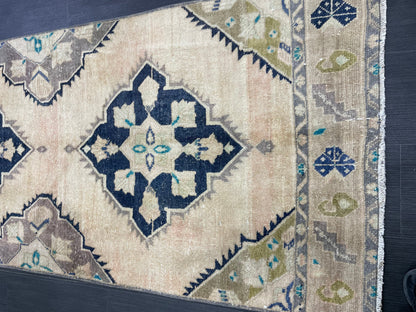 Vintage Runner 3.2 x 10.6 TURKISH Muted Runner Rug Vintage Oushak Runner Rug Navy Runner Rug Wool Oriental Runner Antique Runner Rug