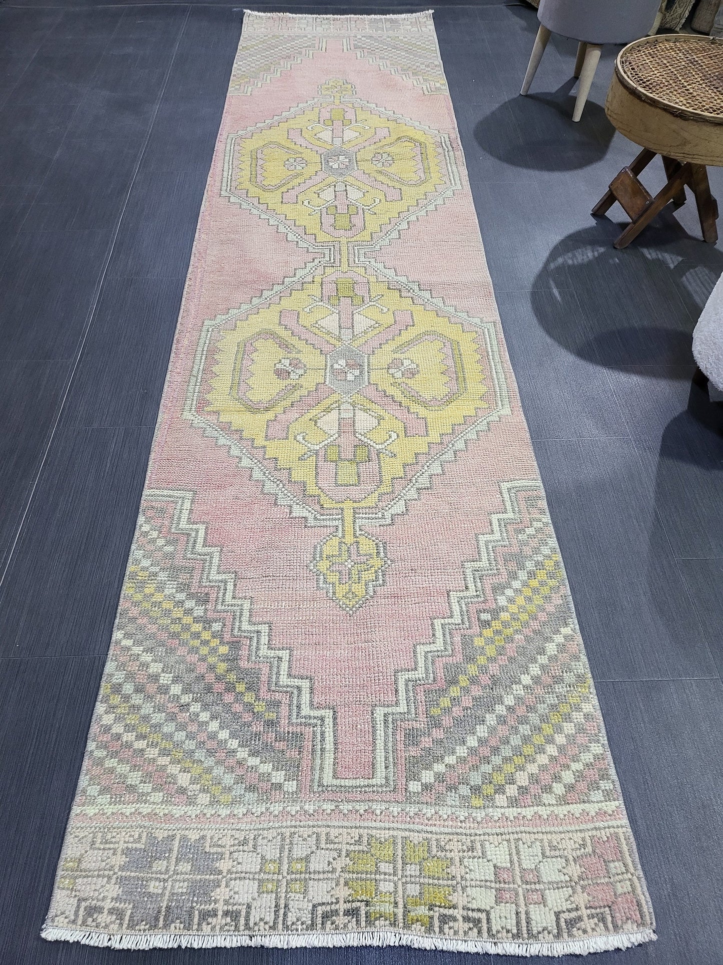 VINTAGE Oushak Runner, Turkish Runner Rug, Vintage 2.6 x 10.2 Runner Rug, Hallway Runner Rug, Turkish Rug Runner Wool Runner Rug