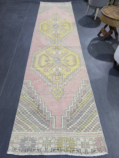 VINTAGE Oushak Runner, Turkish Runner Rug, Vintage 2.6 x 10.2 Runner Rug, Hallway Runner Rug, Turkish Rug Runner Wool Runner Rug