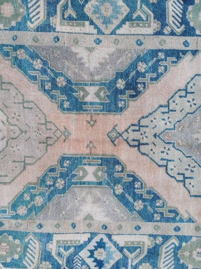 Turkish runner rug 4'7x12'4  blue runner rug,vintage oushak runner rug,kitchen runner rug,hallway runner rug,vintage runner rug