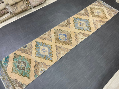MUTED Hand Knotted Runner Antique Runner TURKISH Runner 2.8 x 12.8 Vintage  Hallway Runner Rug Muted Runner Rug Kitchen Rug Runner