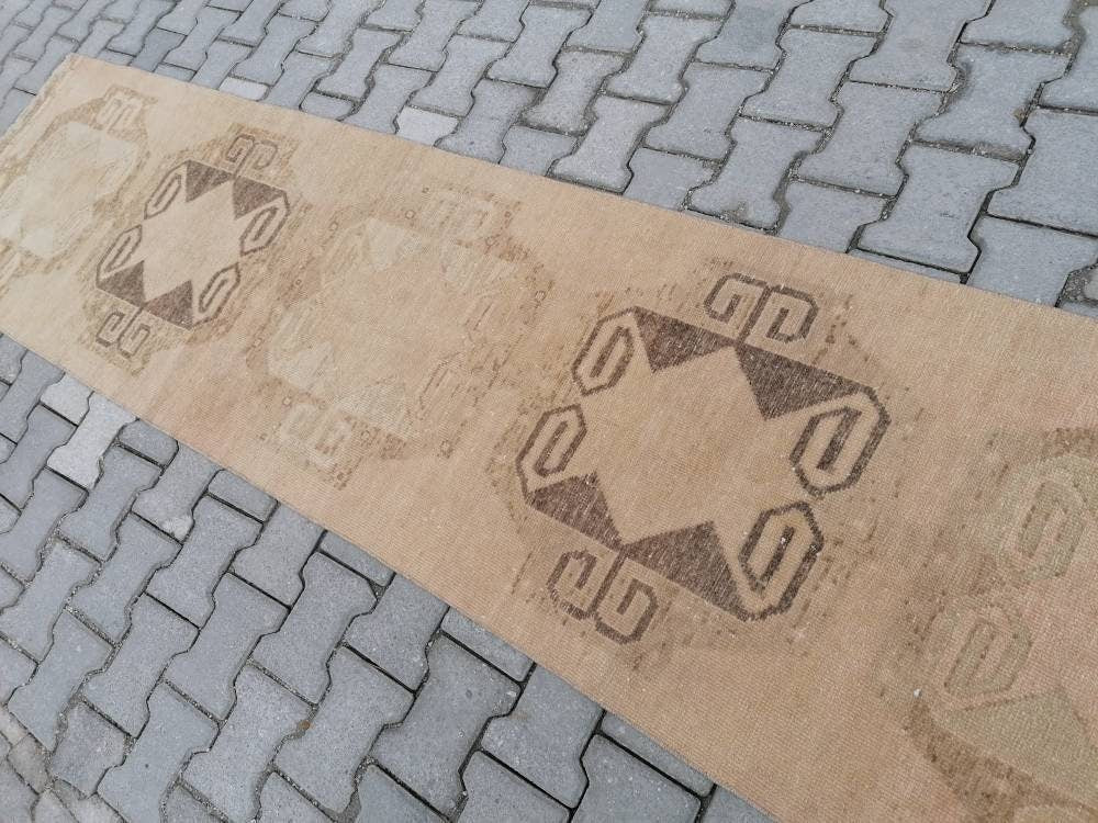 21'4x2'7 long handmade wool runner, neutral oushak runner rug,hallway vintage runner rug,