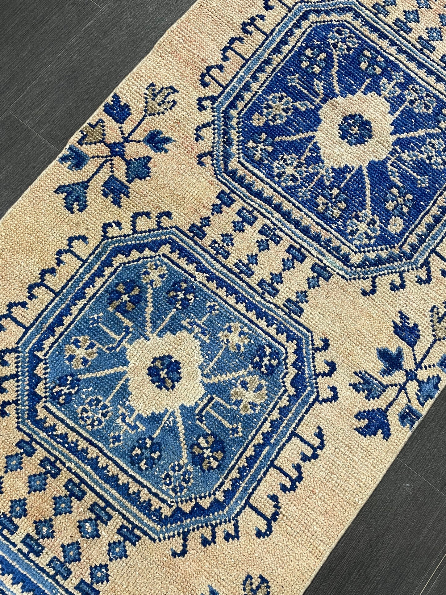 Blue and Blue Vintage Runner Rug Vintage Oushak Runner Rug 2.7 x 12  Hallway Runner Rug Turkish Kitchen Runner Antique Oriental Runner Rug